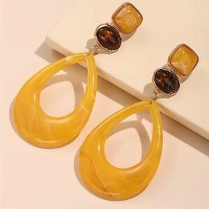 Yellow Teardrop Resin Statement Earrings - Women Jewelry